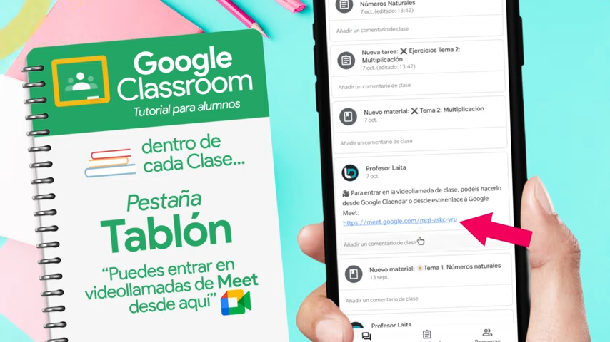 Pestaña Tablón - Tutorial Classroom para alumnos