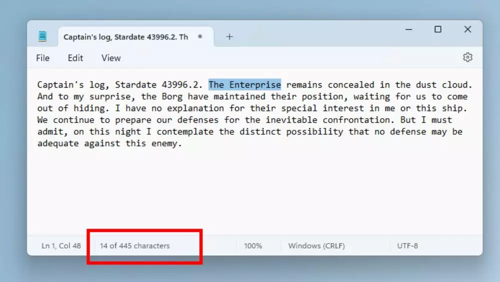 La última actualización del Bloc de notas de Windows trae consigo una función crucial: la capacidad de contar caracteres