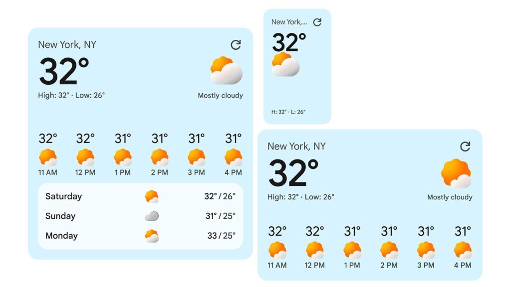 Descubre las mejoras en Google Weather con los nuevos widgets que incluyen un botón para actualizar el clima. Mantente informado