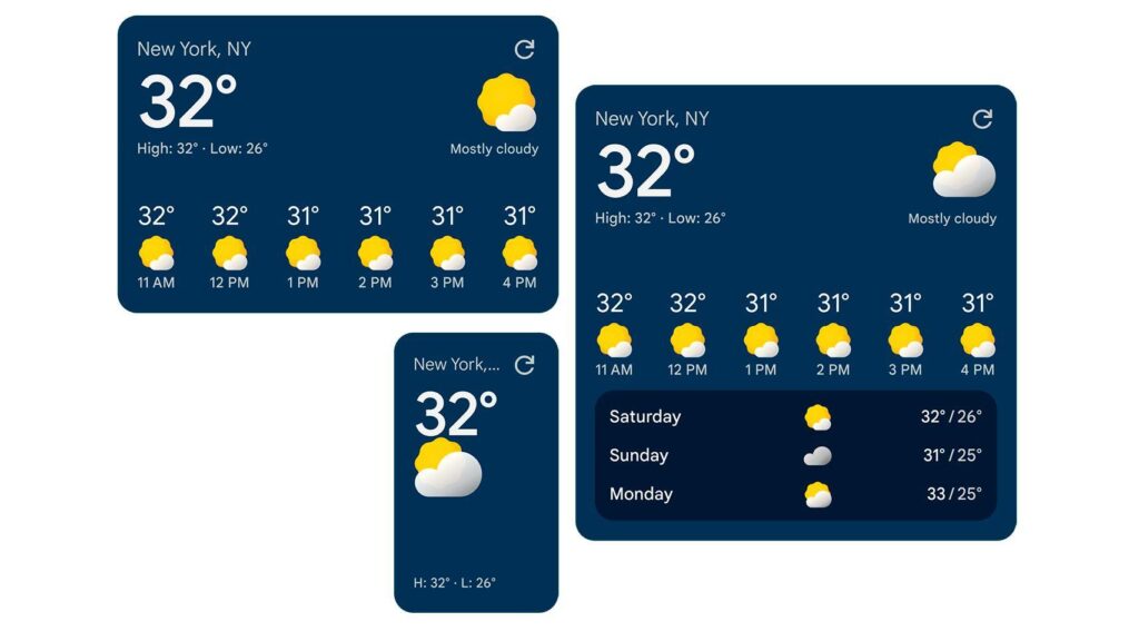 Descubre las mejoras en Google Weather con los nuevos widgets que incluyen un botón para actualizar el clima. Mantente informado